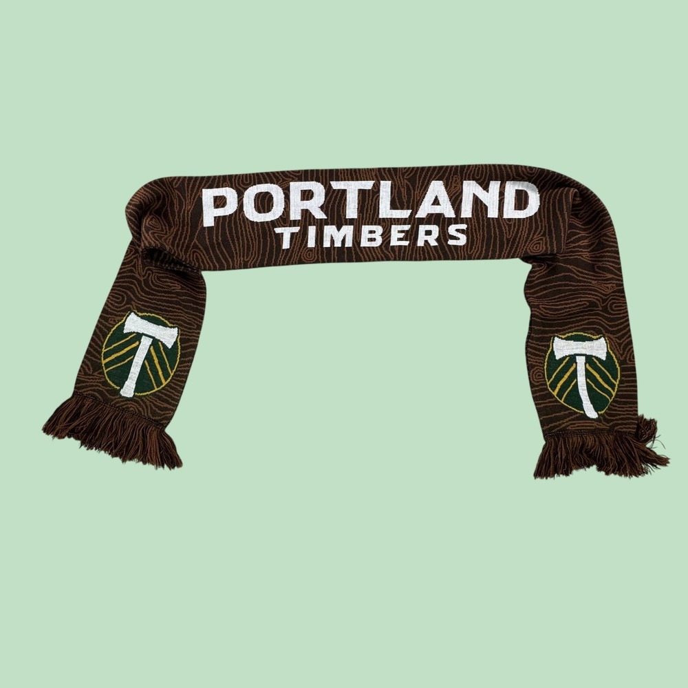 Ruffneck Portland Timbers MLS Soccer Scarf Brown Wood Grain Knit Fringe